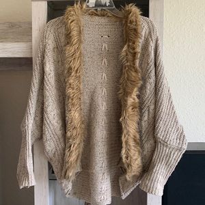 Womens faux fur trimmed sweater